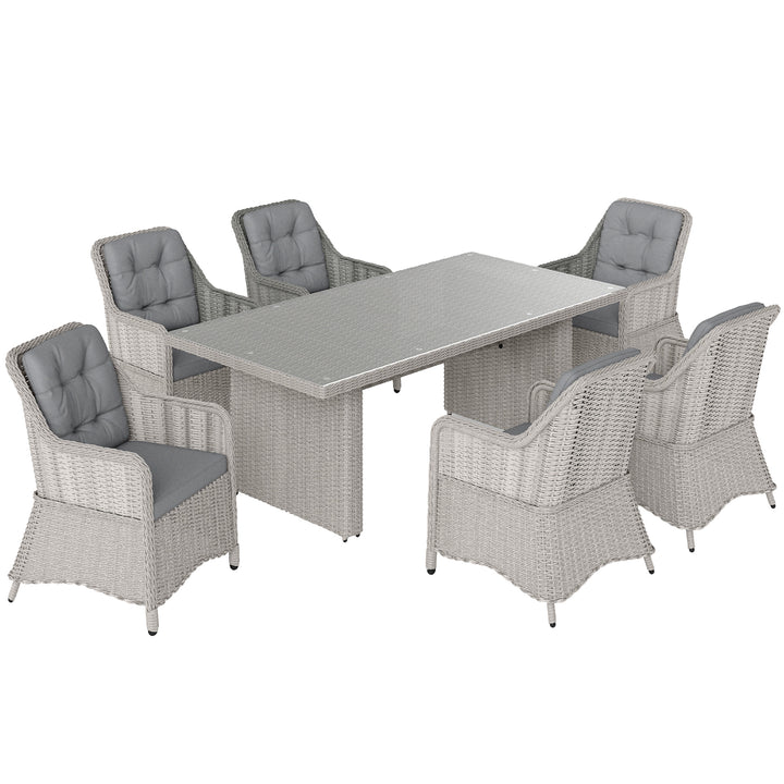 Seven-Piece Rattan Dining Set - Mixed Grey