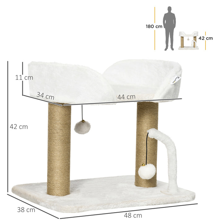 42cm Indoor Cat Tree, with Toy Balls, Jute Scratching Post - White