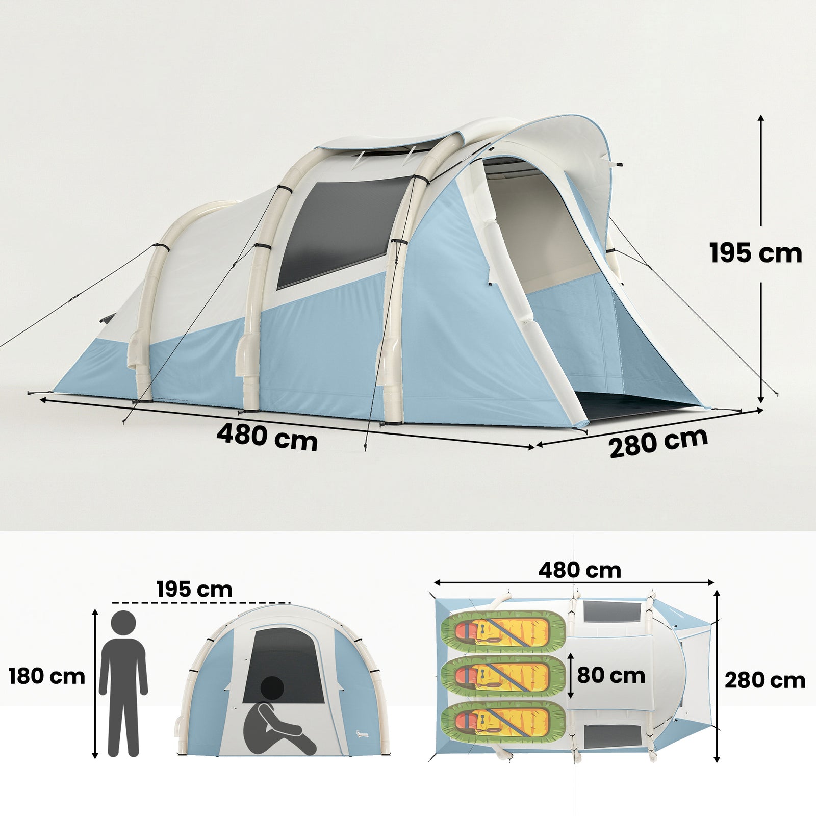 Inflatable Camping Tent w/ Air Pump, Easy Setup 2-3 Person Blow Up Ten