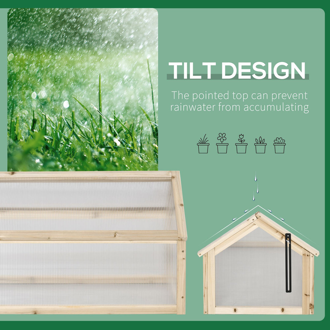 Wooden Cold Frame Garden Polycarbonate Greenhouse with Openable Top Cover, Grow House for Flowers, Vegetables, Plants, 90 x 52 x 50cm, Natural