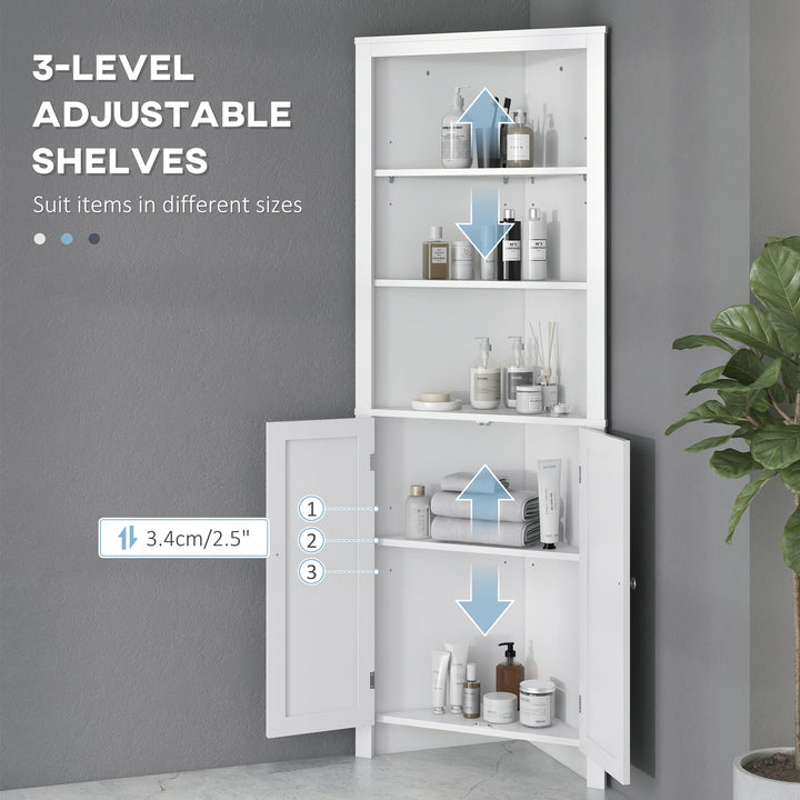 MCL Triangle Bathroom Cabinet, Corner Bathroom Storage Unit with Cupboard and 3-Tier Shelves, Free Standing, White
