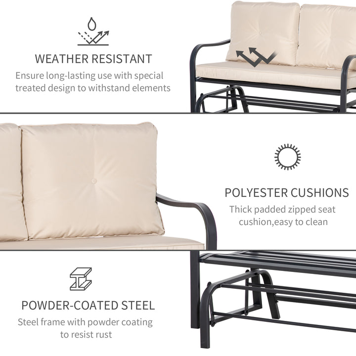 2-Person Outdoor Loveseat Glider Bench Rocking Chair for Patio, Garden, Yard, Porch with Armrest and Cushions, Khaki