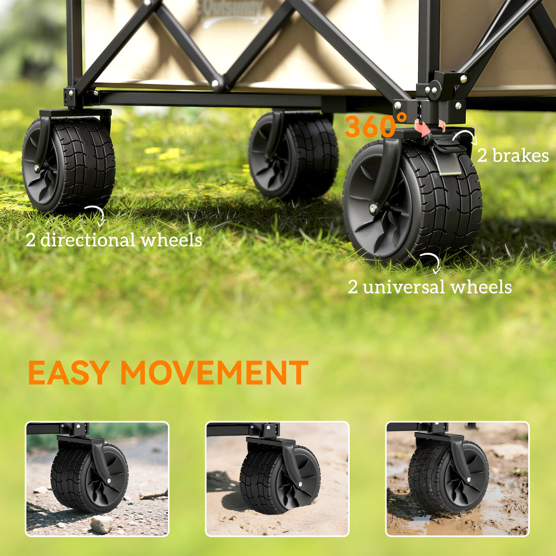 Folding Garden Trolley, Outdoor Wagon Cart with Carry Bag, for Beach, Camping, Festival, 120KG Capacity, Khaki
