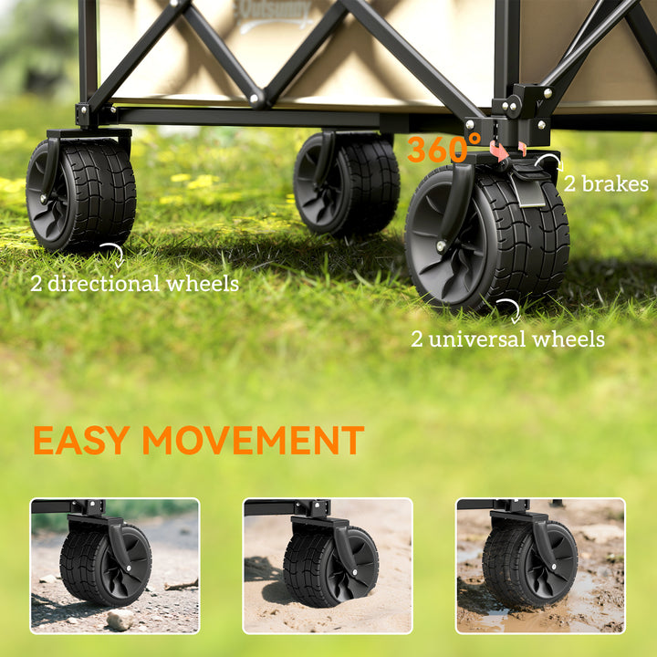 Folding Garden Trolley, Outdoor Wagon Cart with Carry Bag, for Beach, Camping, Festival, 120KG Capacity, Khaki
