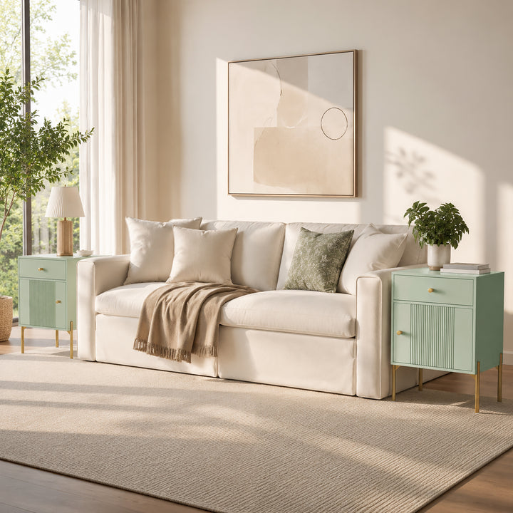 Modern Bedside Tables Set of 2, Side Tables with Drawer and Metal - view 2