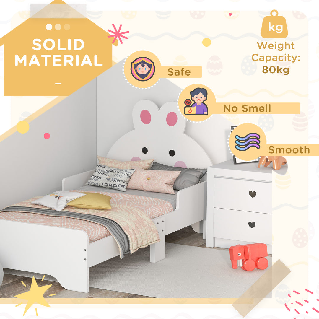 ZONEKIZ Toddler Rabbit Bed Frame, Safe & Sturdy Design, Perfect for Kids' Bedroom, Charming White | Aosom UK