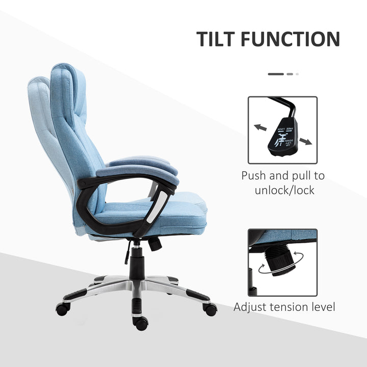 Office Chair, Linen Fabric Desk Chair, Height Adjustable Computer Chair with Padded Armrests, Swivel Wheels and Tilt Function, Blue