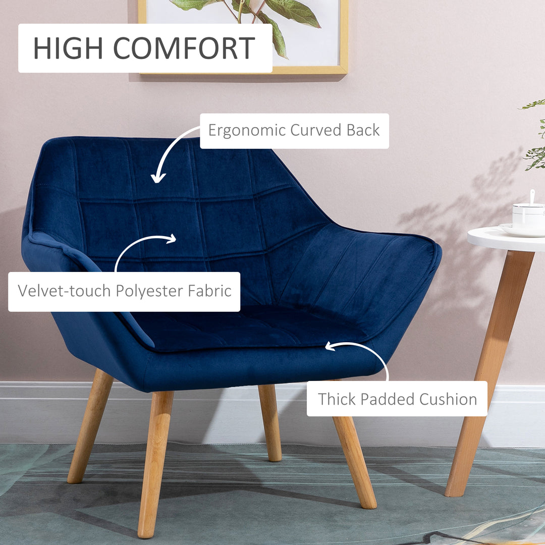 Armchair Accent Chair, Vanity Chair with Wide Arms, Slanted Back, Padding, Metal Frame, Wooden Legs, Home Bedroom Furniture Seating, Set of 2, Blue