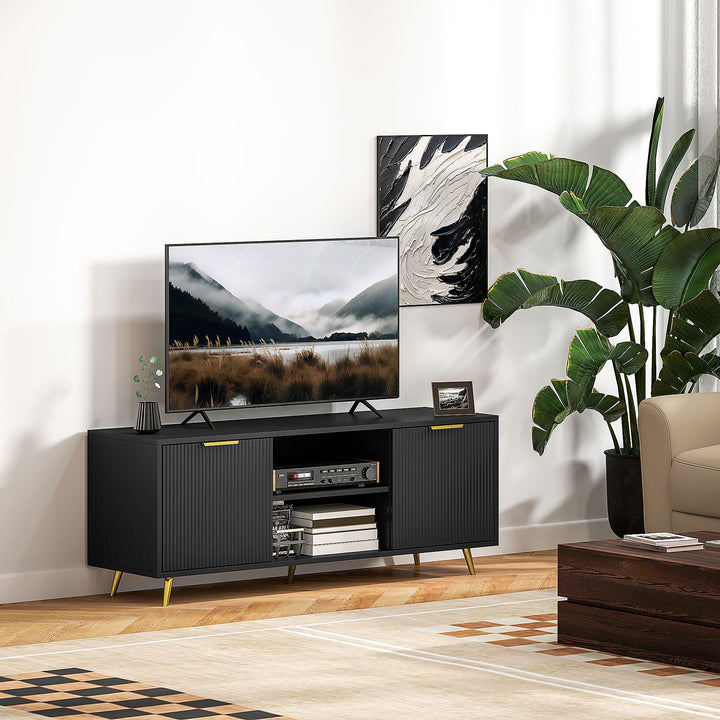Modern TV Stand Cabinet for TVs up to 55", TV Unit with 2 Open Shelves and 2 Cabinets, Entertainment Centre with Cable Management for Living Room