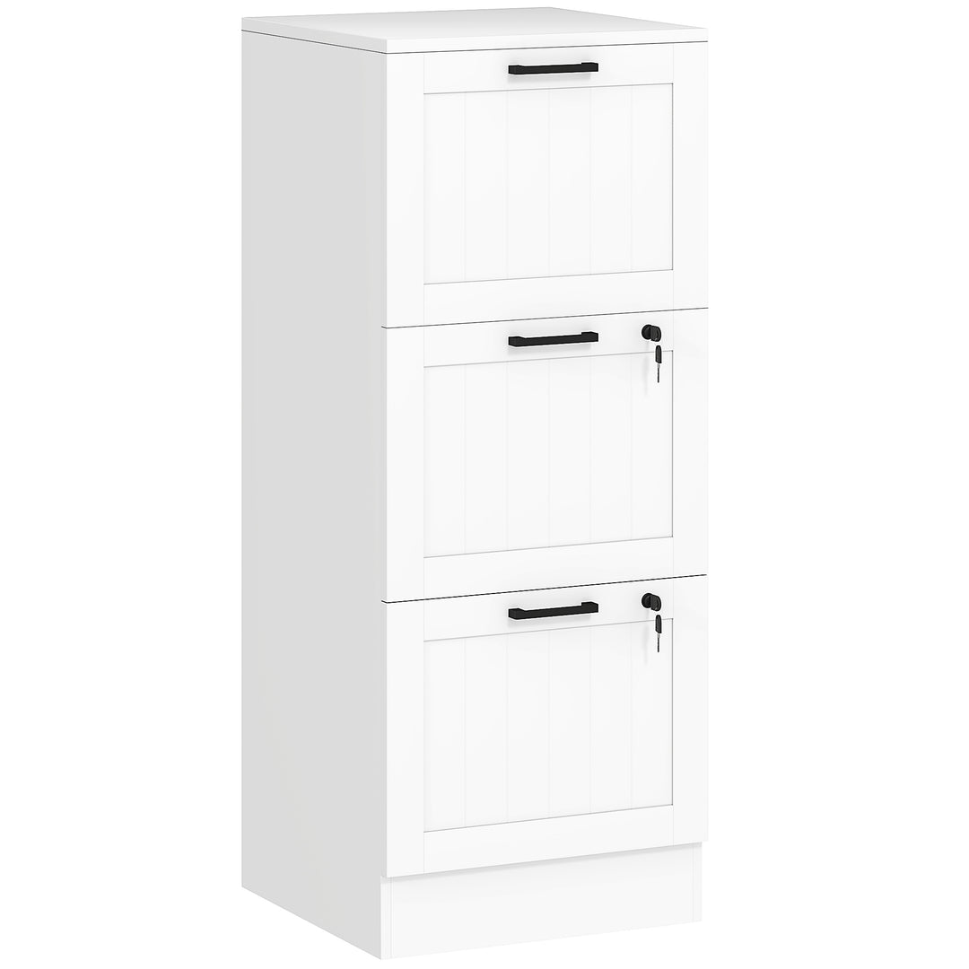 MCL 3 Drawer Filing Cabinet with Lock, Office Storage Cabinet with Adjustable Hanging Bars for A4 Letter Size Files, White