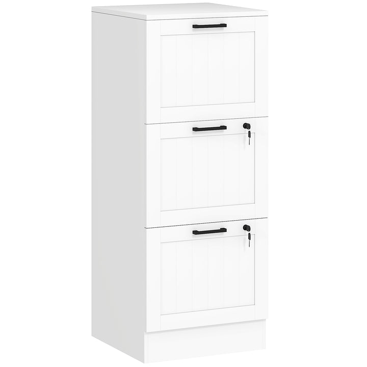 MCL 3 Drawer Filing Cabinet with Lock, Office Storage Cabinet with Adjustable Hanging Bars for A4 Letter Size Files, White