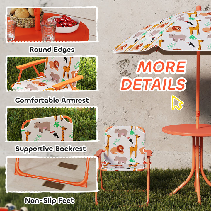 Kids Patio Set, Children Table and Chair Set, Outdoor Picnic Table with 2 Folding Chairs and Umbrella