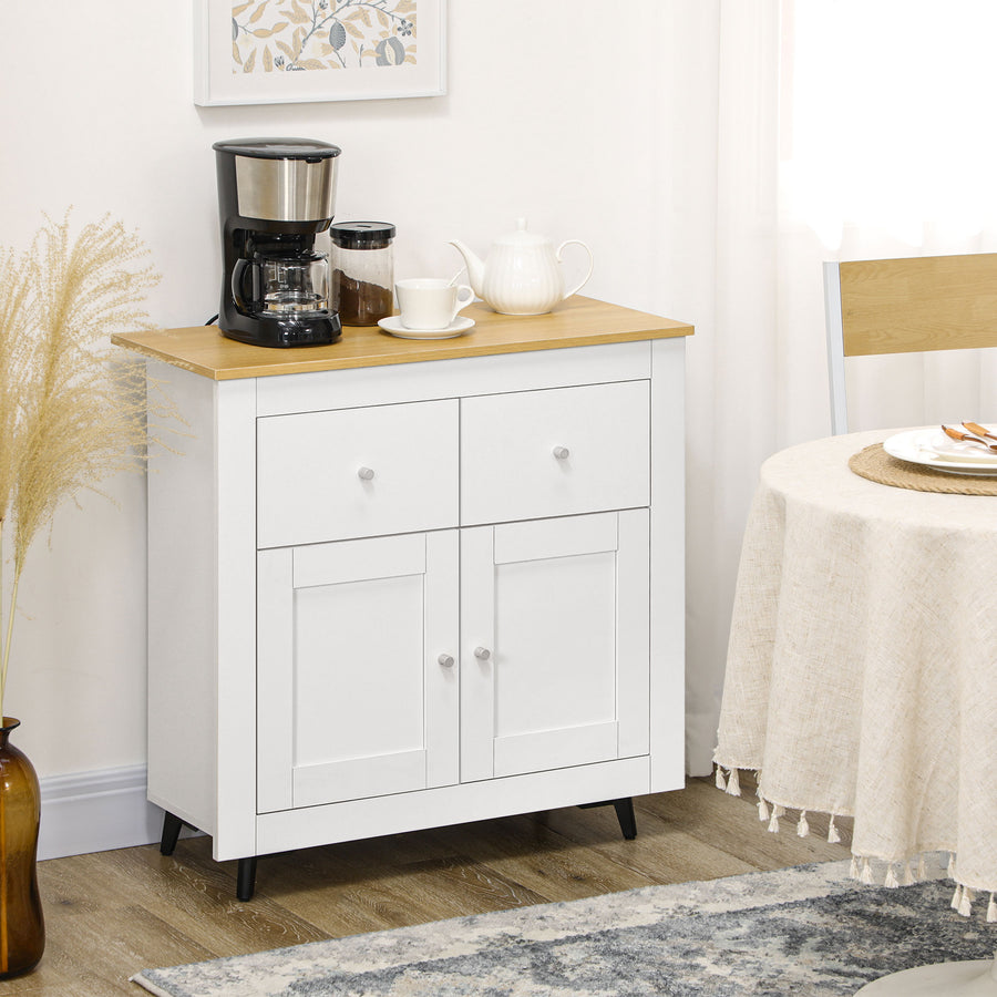 Sideboard Storage Cabinet, Modern Kitchen Cupboard with Double Doors and Drawers for Dining Room, Living Room and Entryway, White