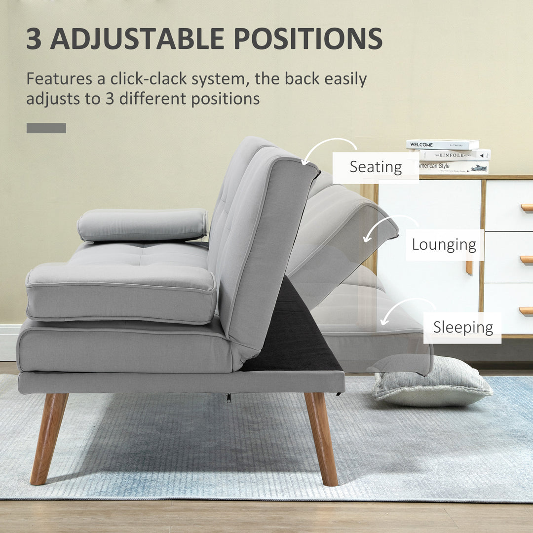 Fabric Click Clack Sofa Bed with 2 Cup Holders, Convertible Futon Settee, Futon Recliner Lounge for Living Room, Spare Room, Bedroom, Grey