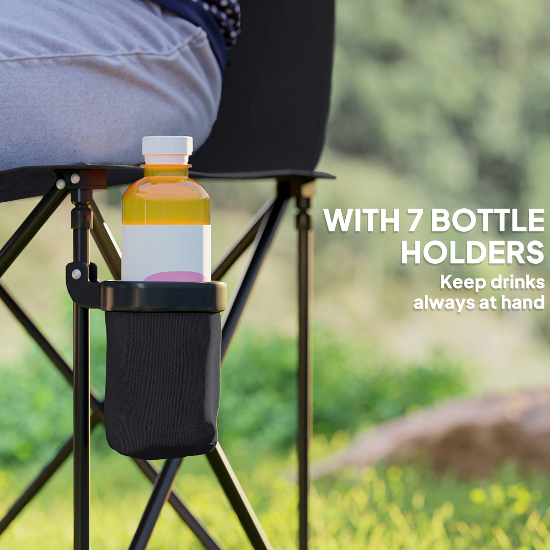 MCL 6 Seater Folding Camping Chair with Cup Holder & Carry Bag - Black