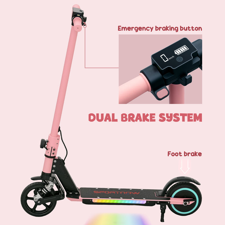 Folding Electric Scooter for Kids Age 6-14 with Dual Brakes, Front Suspension, LED Colourful Lights and Display, 6.8kg Lightweight Aluminium E Scooter, Up to 14 KM/H & 6 KM, Pink
