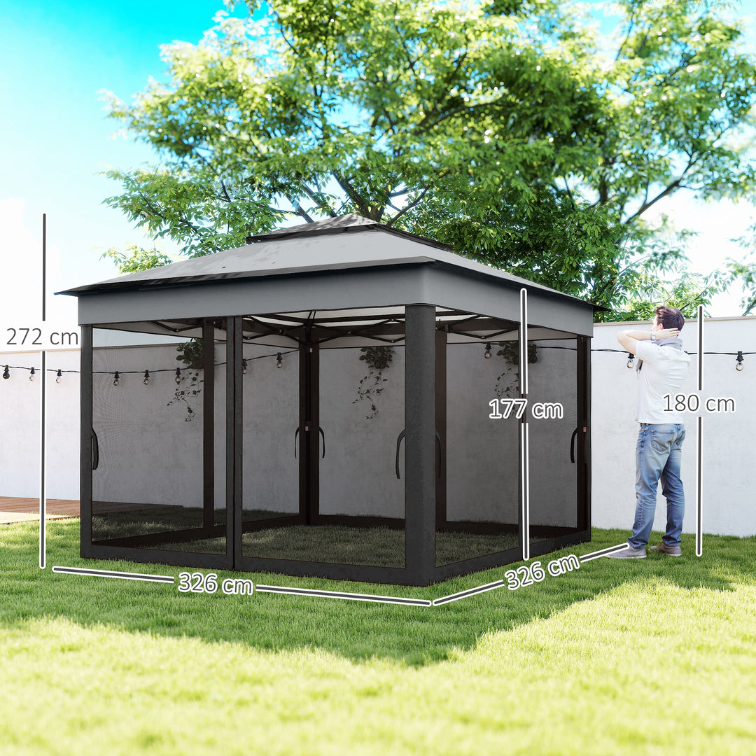 3 x 3(m) Pop Up Gazebo, Height Adjustable Instant Event Shelter with Netting and Carrying Bag, Grey