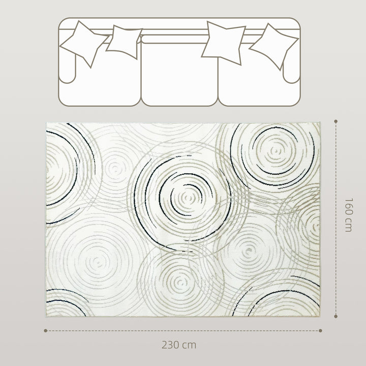 Modern Area Rug, Swirl Pattern Machine Washable Rug, Allergy-Friendly Floor Carpet for Living Room, Bedroom, Dining Room, Home Office, 230 x 160 cm, Cream White