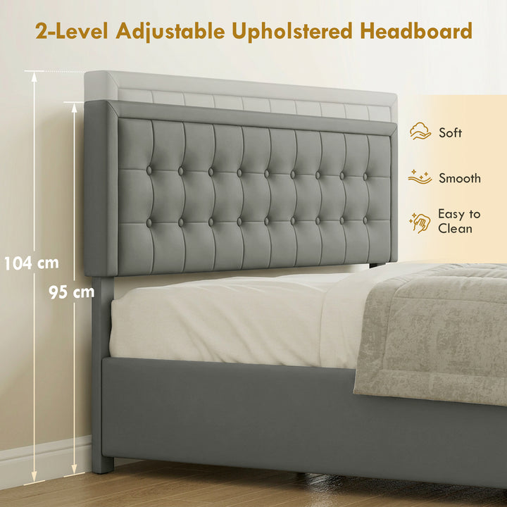 PU Leather King Size Ottoman Bed Frame, with Front Drawer - Grey