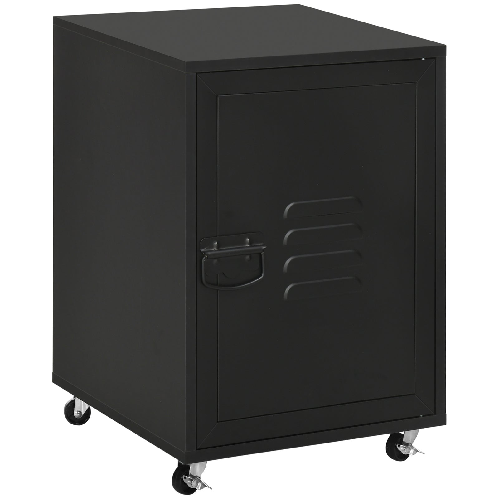 Rolling Metal Storage Locker Cabinet, Industrial Mobile Lockable Cabinet with Adjustable Shelf and Wheels for Home Office Living Room, Black