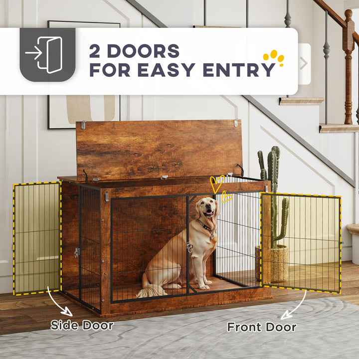 Dog Crate Furniture with Openable Top, Two Doors, for Extra Large Dogs, Rustic Brown