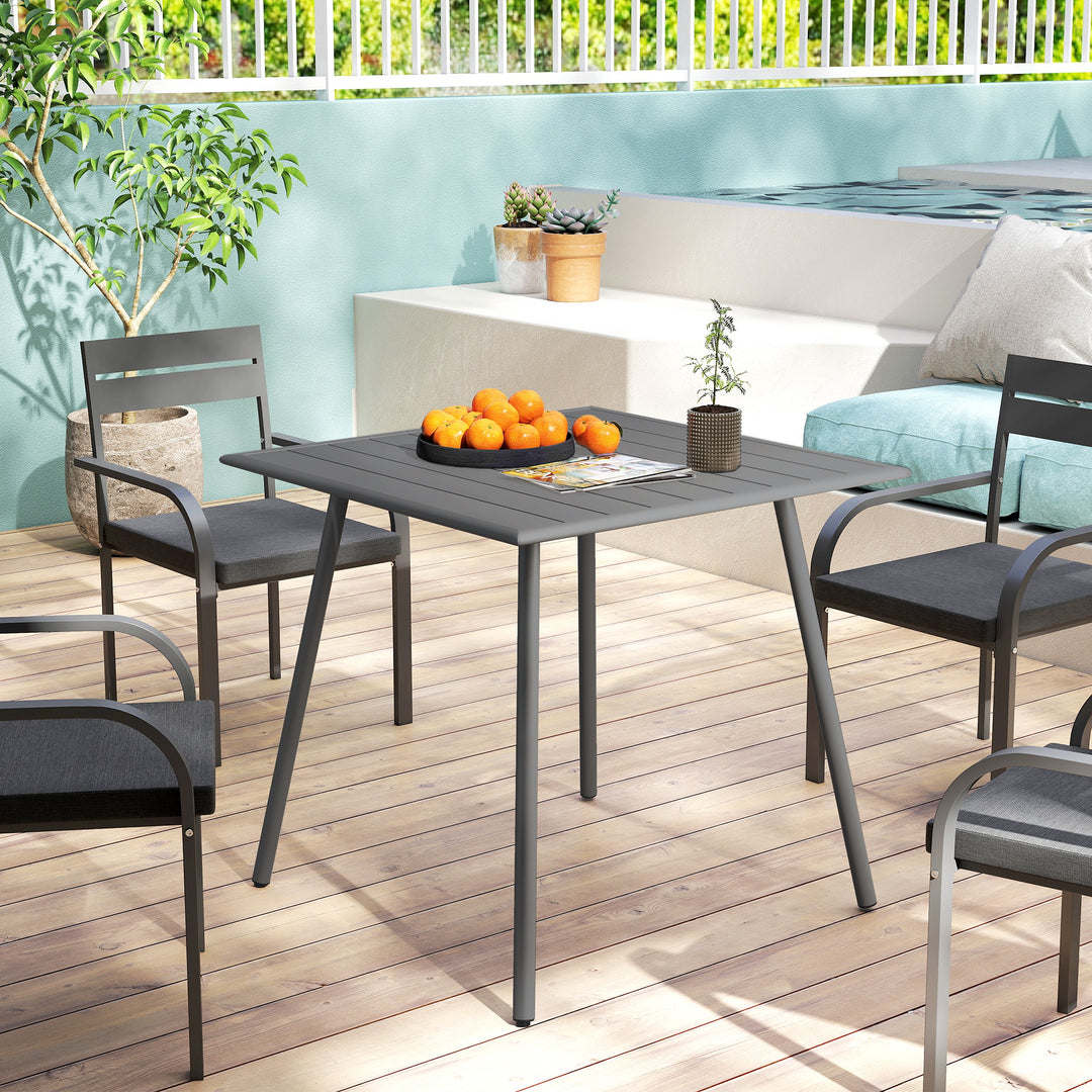 Square Garden Table with Slat Top, Steel Frame, Outdoor Table for 4 Person, 80 x 80 x 74 cm, Grey