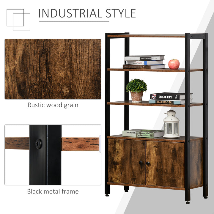 HOMCOM Industrial Bookshelf, Storage Cabinet with 3-Tier with Doors, for Home Office, Living Room Rustic Brown | Aosom UK