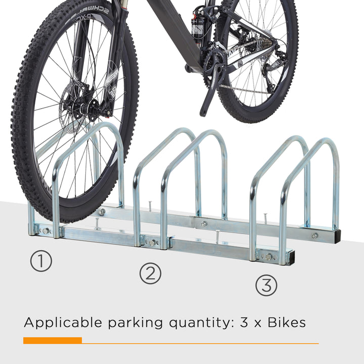 HOMCOM Bicycle Parking Stand for 3 Bikes, Floor or Wall Mount, Cycle Storage Locking Rack, Silver | Aosom UK