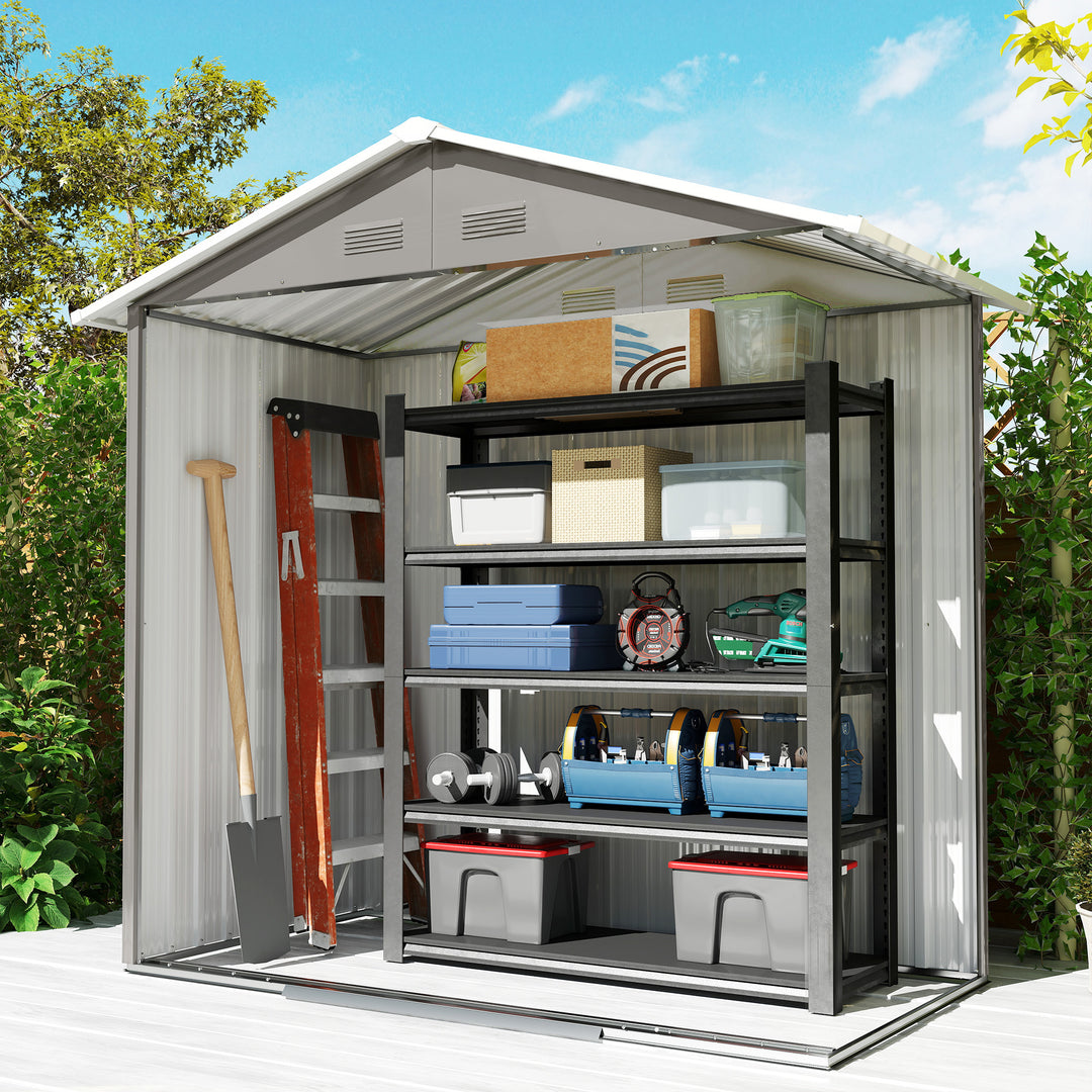 6.5ft x 3.5ft Metal Garden Storage Shed for Outdoor Tool Storage with Double Sliding Doors and 4 Vents, Grey