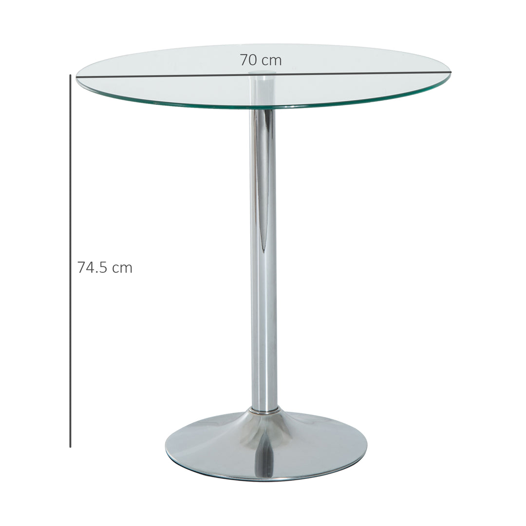 HOMCOM Round Kitchen Table w/ Tempered Glass Top, Steel Base, Modern Dining Table, Space Saving Small Bar Table, Silver | Aosom UK