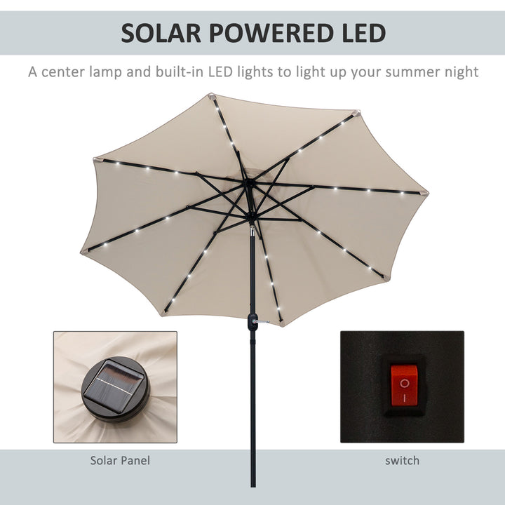 2.7m Patio Garden Umbrella Outdoor Parasol with Tilt Crank and 24 LEDs Lights (Cream)