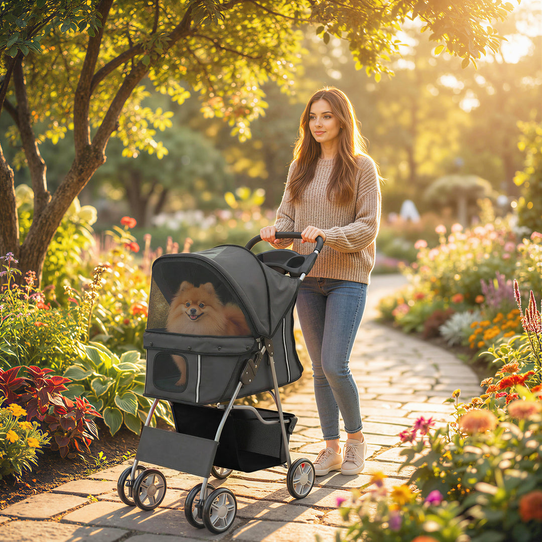 Dog Pram, Pet Stroller with Reflective Strips, Foldable Cat Stroller w