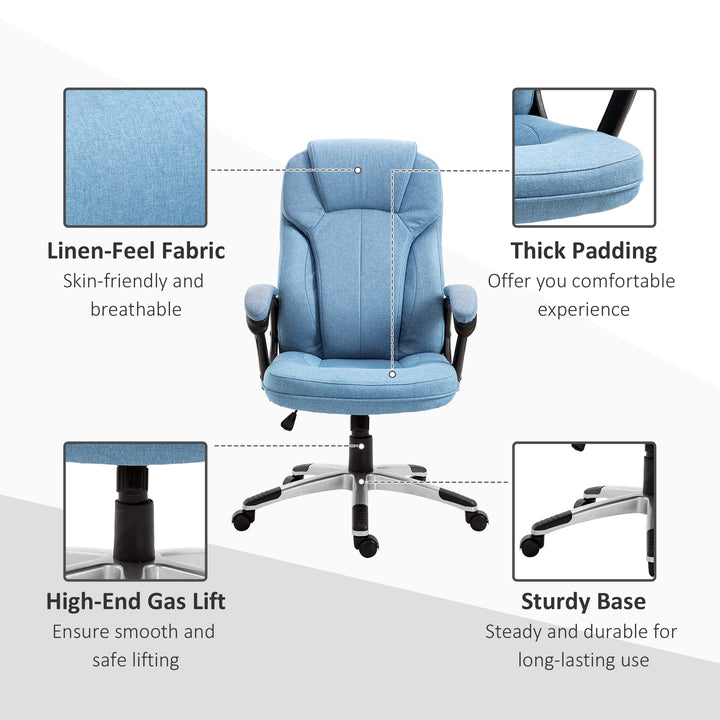 Office Chair, Linen Fabric Desk Chair, Height Adjustable Computer Chair with Padded Armrests, Swivel Wheels and Tilt Function, Blue