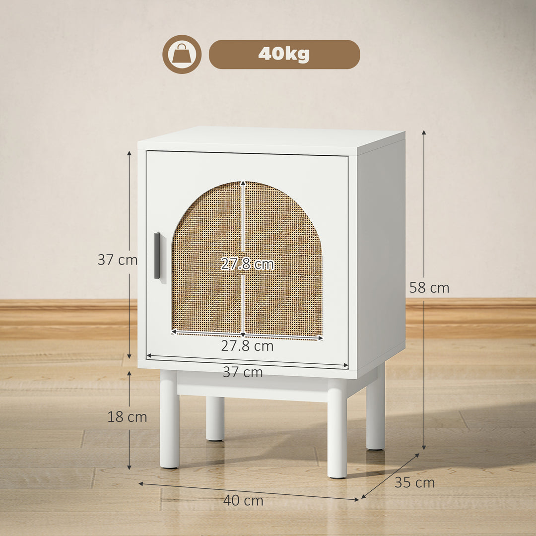 Rattan Bedside Table for Bedroom - White
