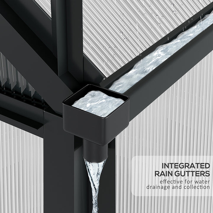 MCL 6 x 6ft Polycarbonate Greenhouse, Large Walk-In Green House with Slide Door and Window, Garden Plants Grow House with Aluminium Frame and Foundation, Grey