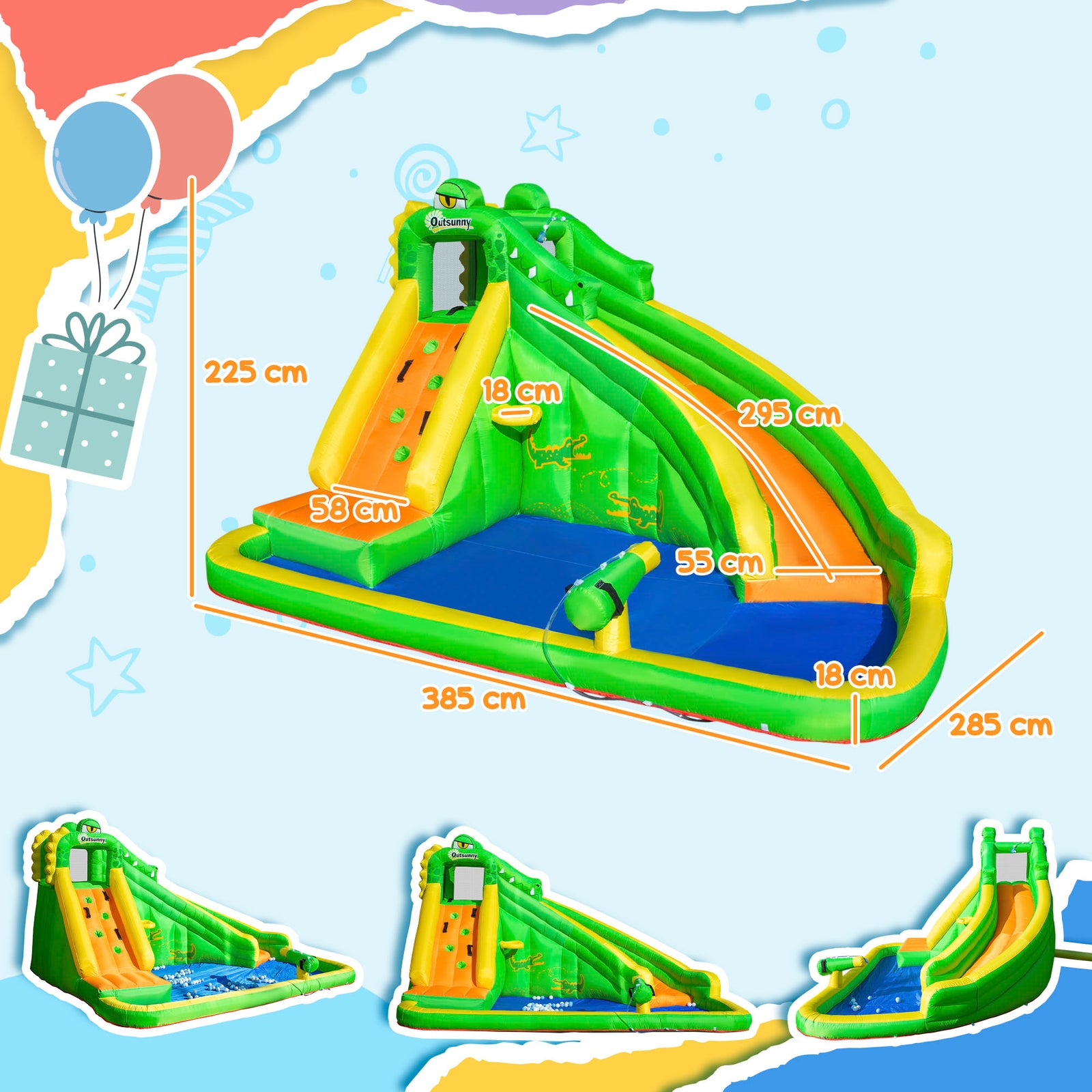 Kids Bouncy Castle, 5 in 1 Large Crocodile Style Inflatable House Slid