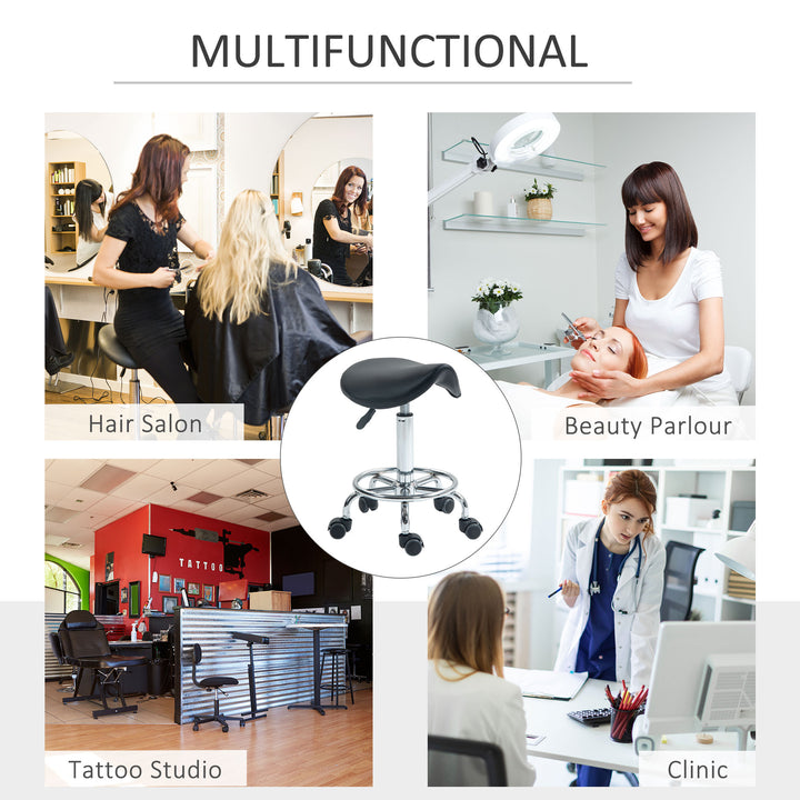 MCL Salon Saddle Stool, Rolling Saddle Chair for Massage, Spa, Clinic, Beauty, Hairdressing and Tattoo, Black