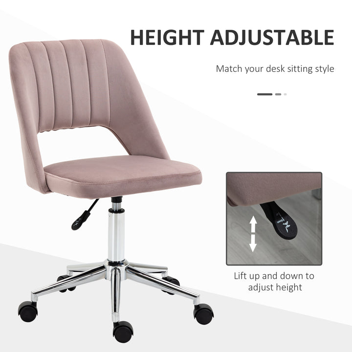 Armless Velvet-Feel Office Chair - Pink