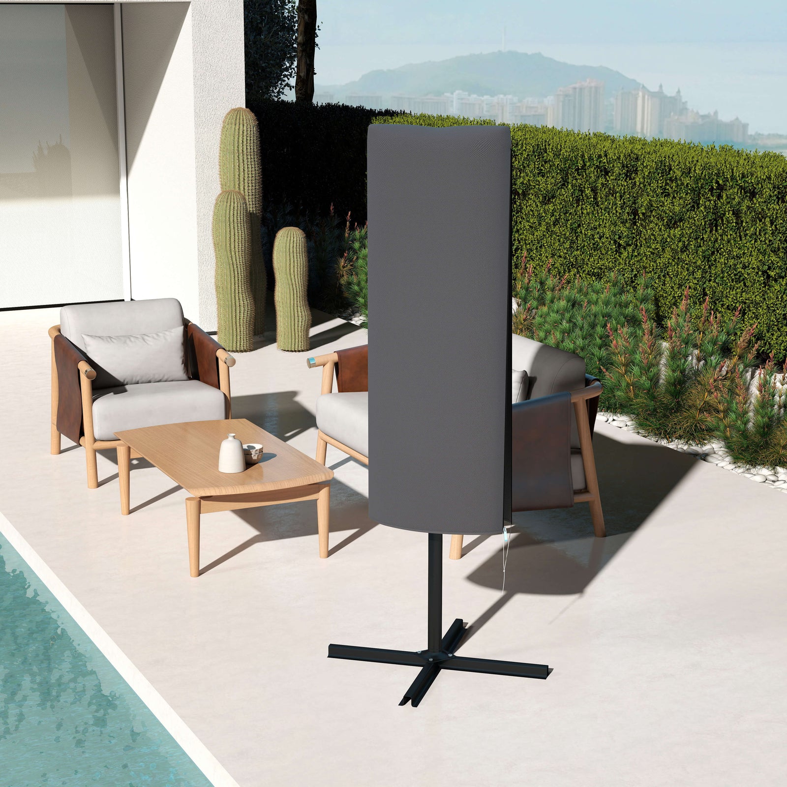 Outdoor Cantilever Umbrella Cover Parasol with Rod, Zipper, Dark Grey