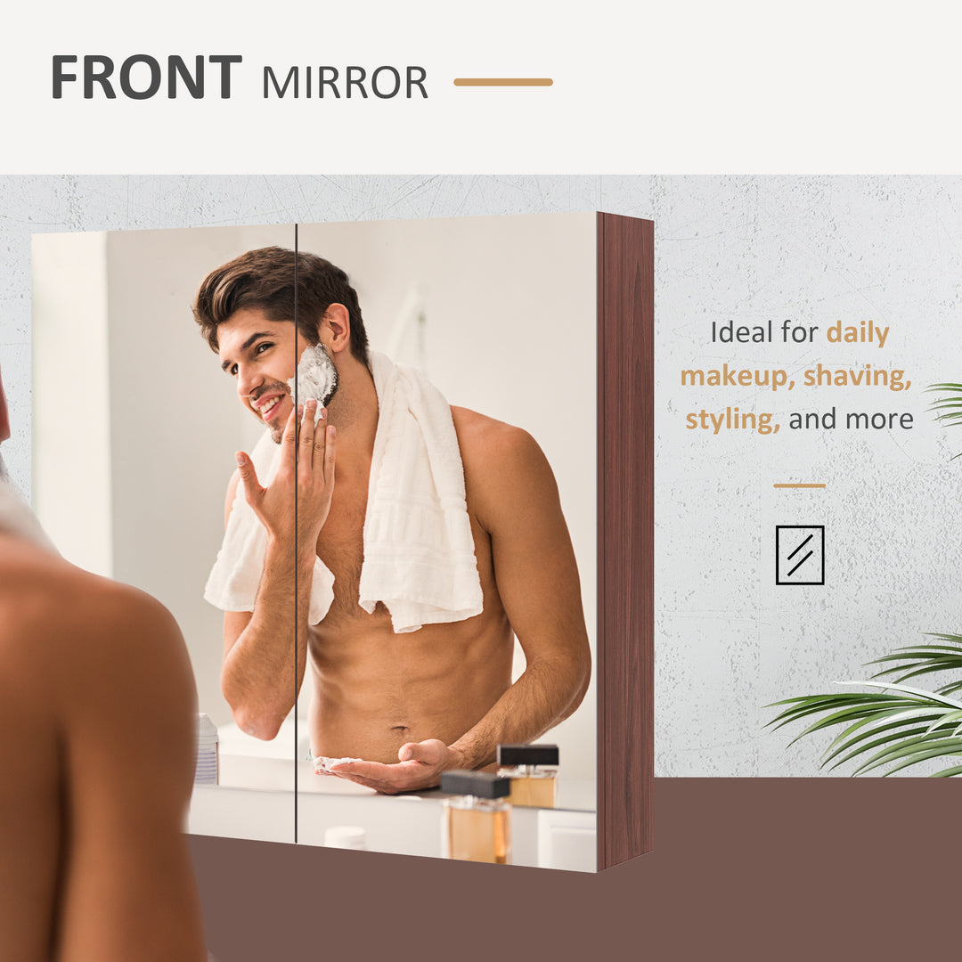 Double Door Bathroom Mirror Cabinet, Wall Mounted Bathroom Storage Cabinet, Soft Closing, 63L x 60Hcm