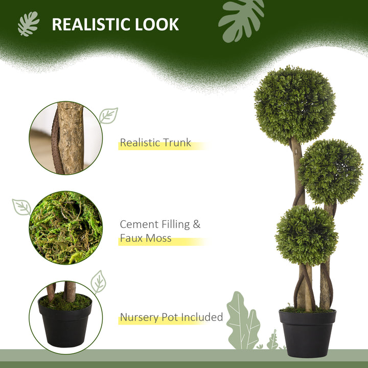 Set of 2 Decorative Artificial Plants, Boxwood Ball Topiary Trees in Pot Fake Plants for Home, Indoor&Outdoor Decor, 90 cm, Light Green