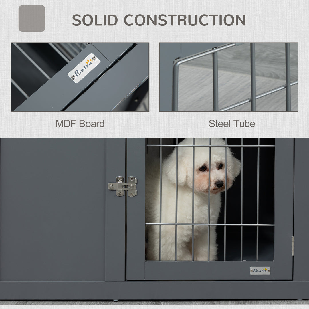 MCL Furniture Style Dog Crate for Small and Medium Dogs, End Table Pet Cage with Two Lockable Doors - Grey
