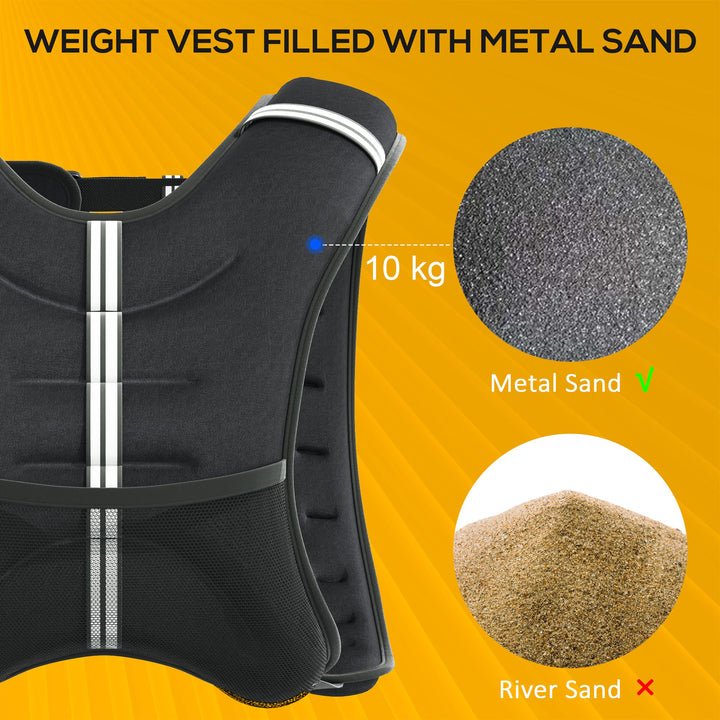 10KG Weighted Vest, Running Weight Vest with Adjustable Straps, Convenient Pocket and Reflective Strips, for Men and Women Cardio Exercise Strength Training Workout