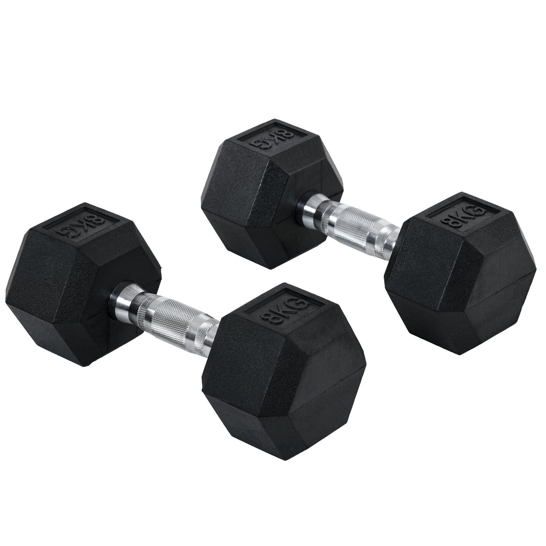 MCL 2x8kg Hex Dumbbell Rubber Weights Sets Hexagonal Gym Fitness Lifting Home