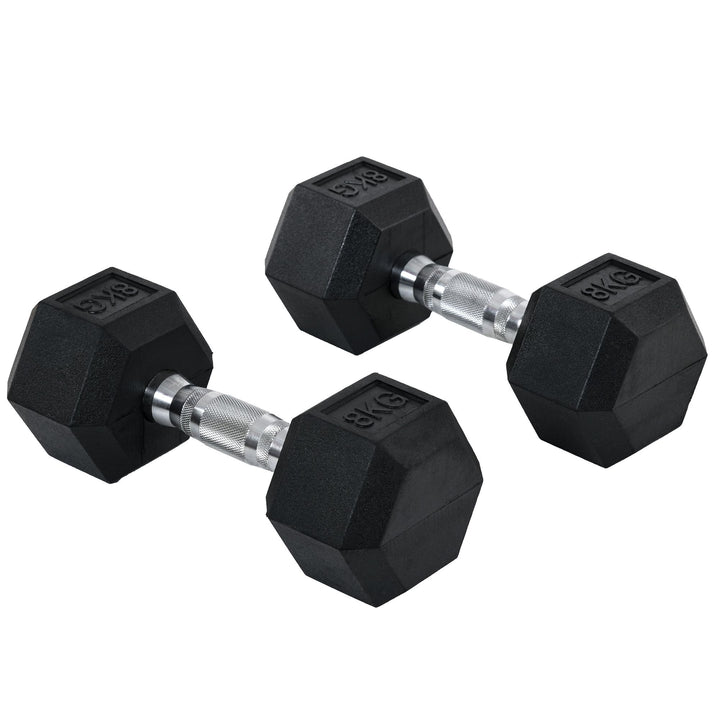 MCL 2x8kg Hex Dumbbell Rubber Weights Sets Hexagonal Gym Fitness Lifting Home