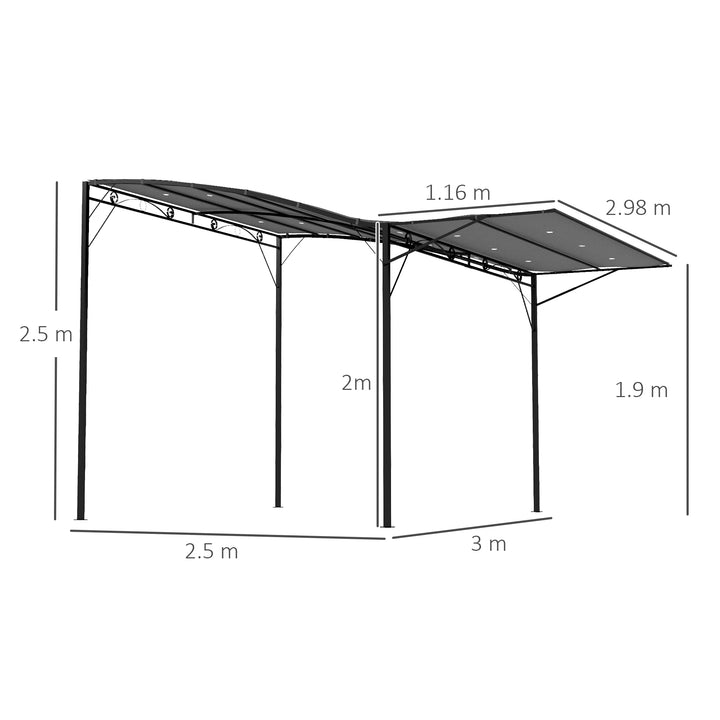 Outsunny 3 x 2.5m Patio Metal Gazebo Door Window Awning Wall Mount Metal Outdoor Shelter Charcoal Grey