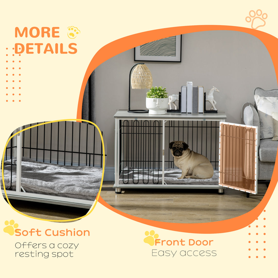Indoor Dog Crate Furniture, Side End Table, with Soft Washable Cushion, Lockable Doors, for Small and Medium Dogs