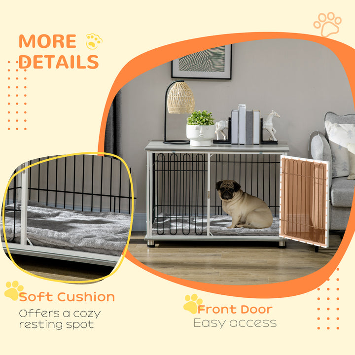 Indoor Dog Crate Furniture, Side End Table, with Soft Washable Cushion, Lockable Doors, for Small and Medium Dogs