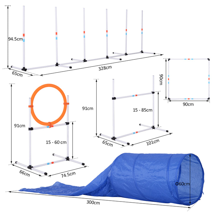 Dog Agility Equipment Training Set Carry Bag Adjustable (Pole + Hoop + Hurdle+Tunnel + Pause Box)