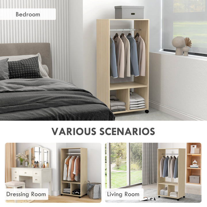Open Wardrobe on Wheels, Bedroom Wardrobe with Clothes Hanging Rail, 2